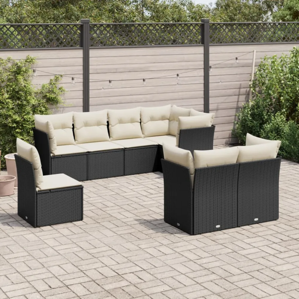 8-delige Loungeset met kussens poly rattan zwart vidaXL