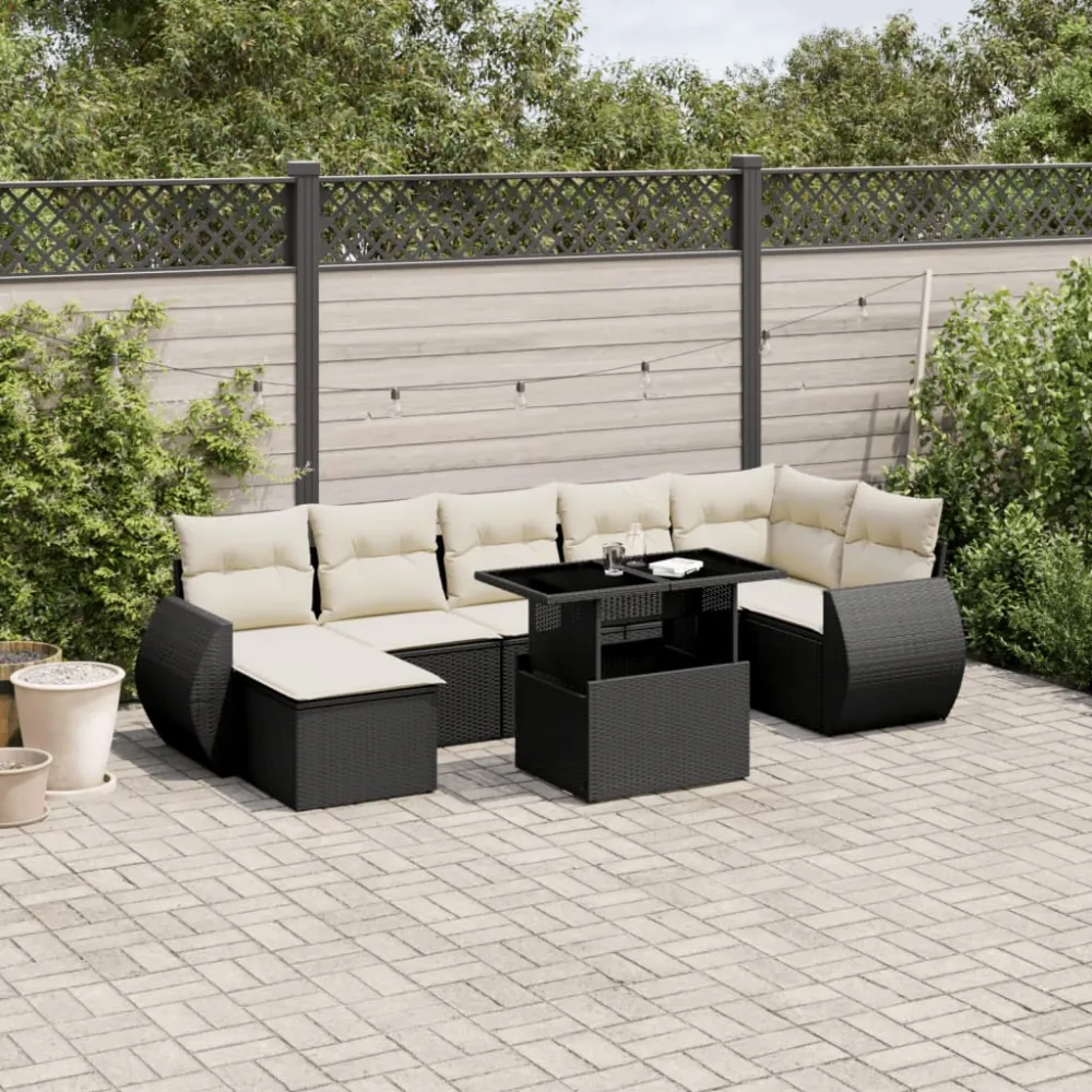 8-delige Loungeset met kussens poly rattan zwart vidaXL