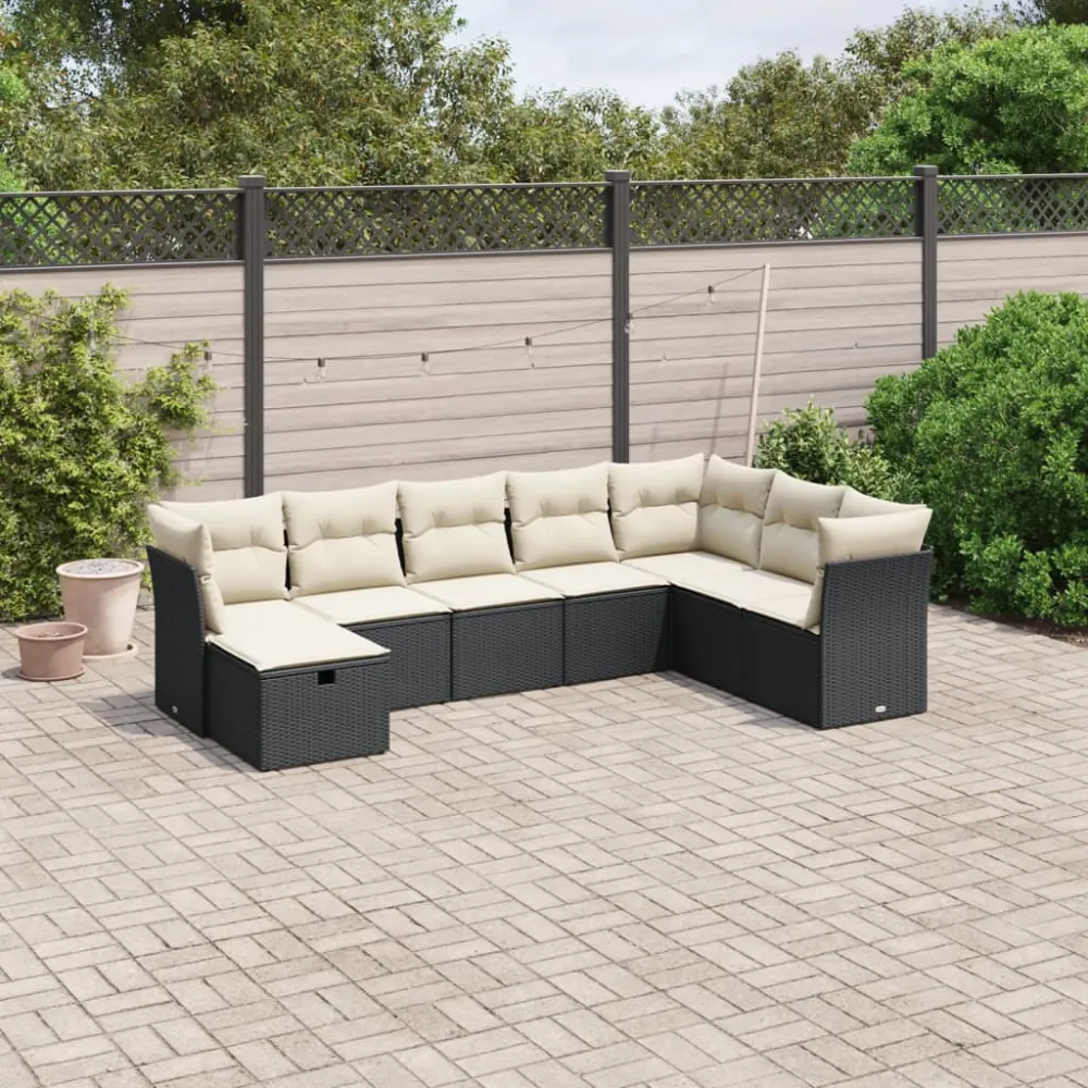 8-delige Loungeset met kussens poly rattan zwart vidaXL
