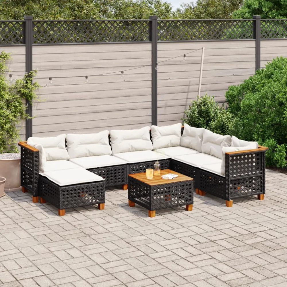 8-delige Loungeset met kussens poly rattan zwart vidaXL