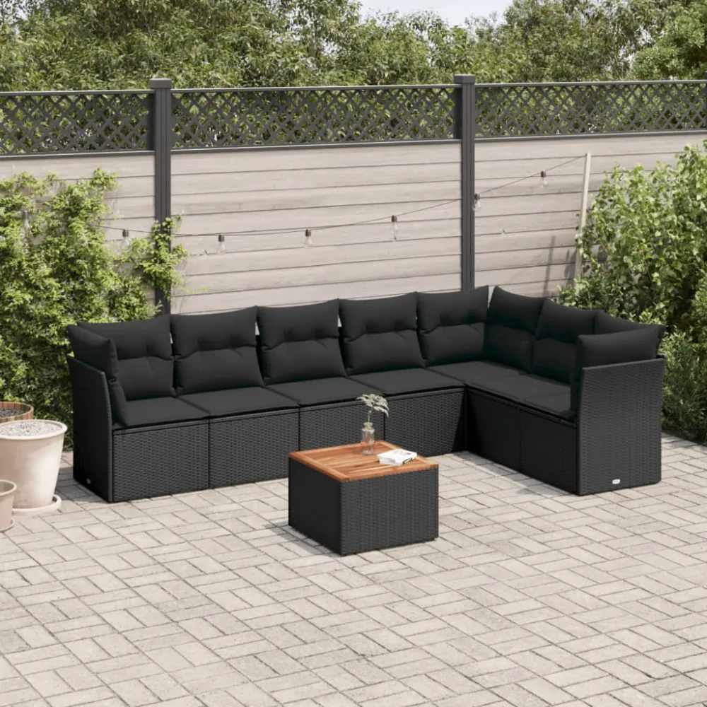 8-delige Loungeset met kussens poly rattan zwart vidaXL