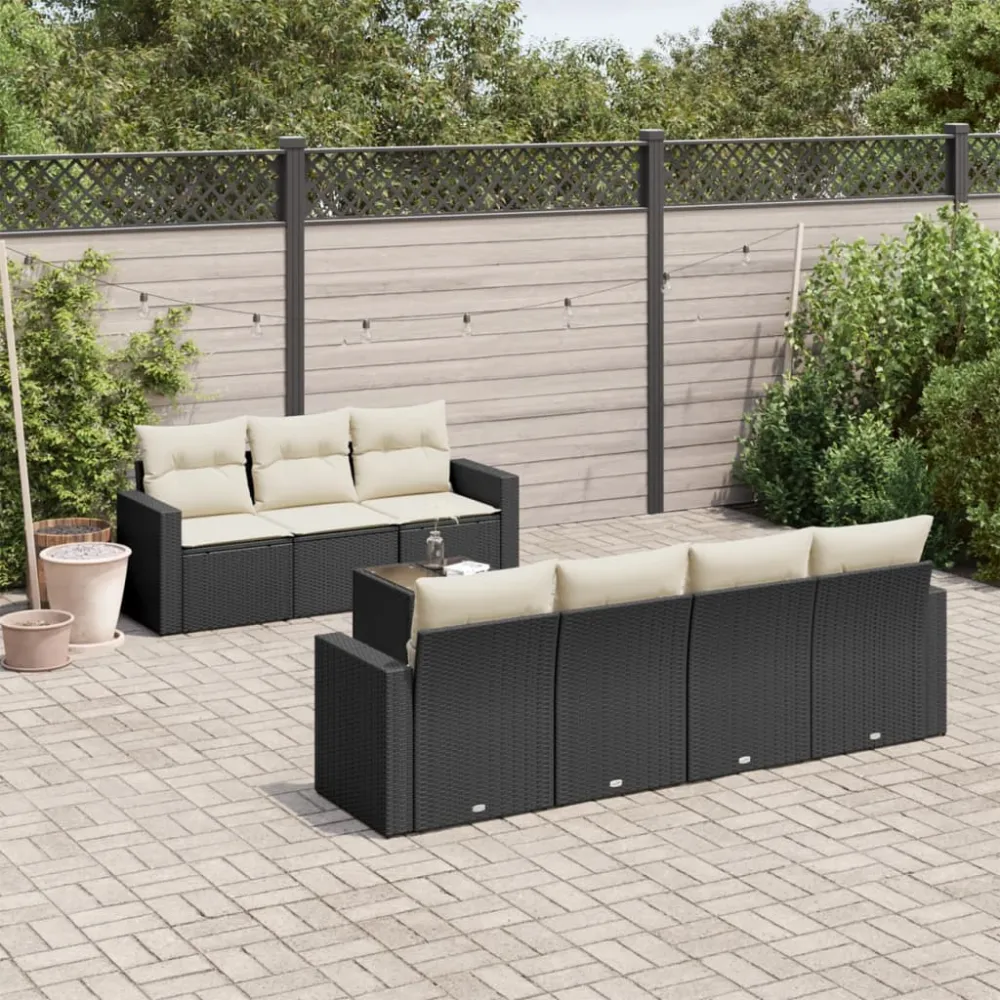8-delige Loungeset met kussens poly rattan zwart vidaXL