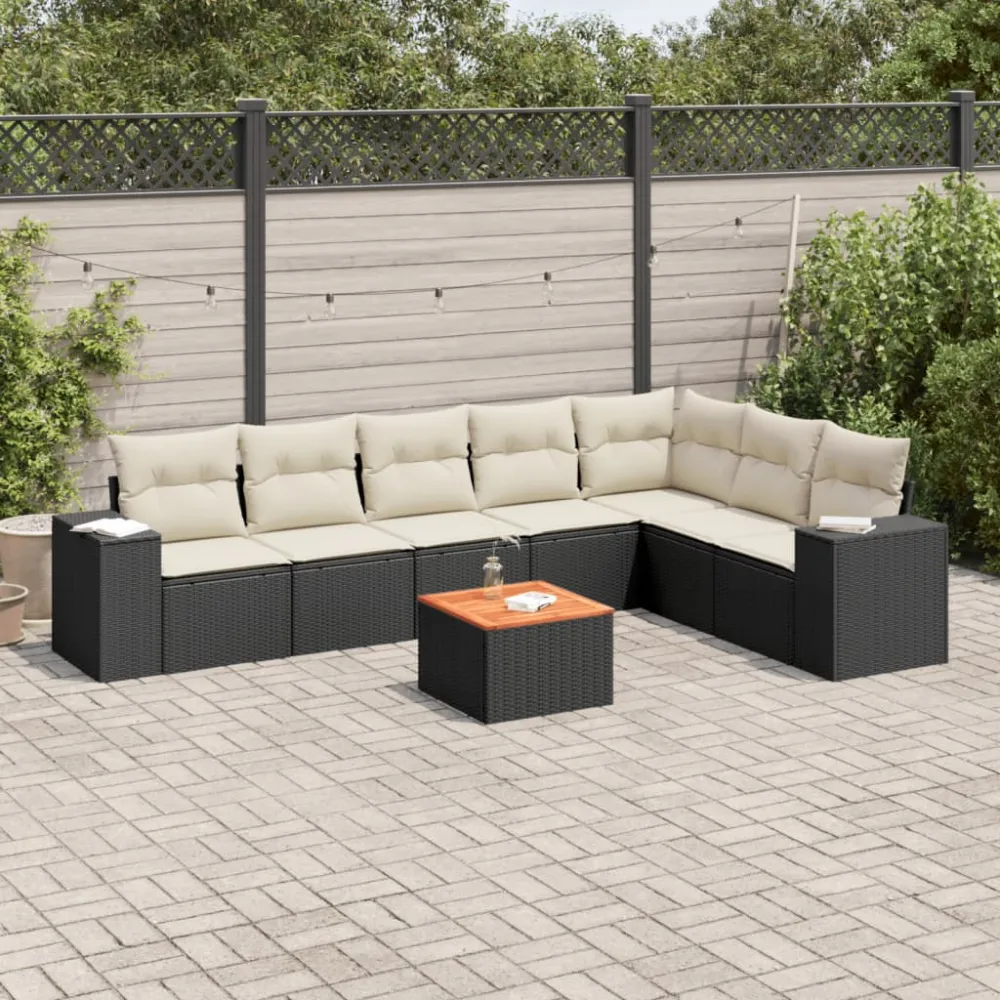8-delige Loungeset met kussens poly rattan zwart vidaXL
