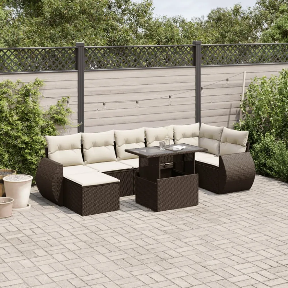 8-delige Loungeset met kussens poly rattan bruin vidaXL
