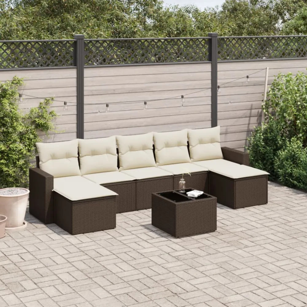 8-delige Loungeset met kussens poly rattan bruin vidaXL