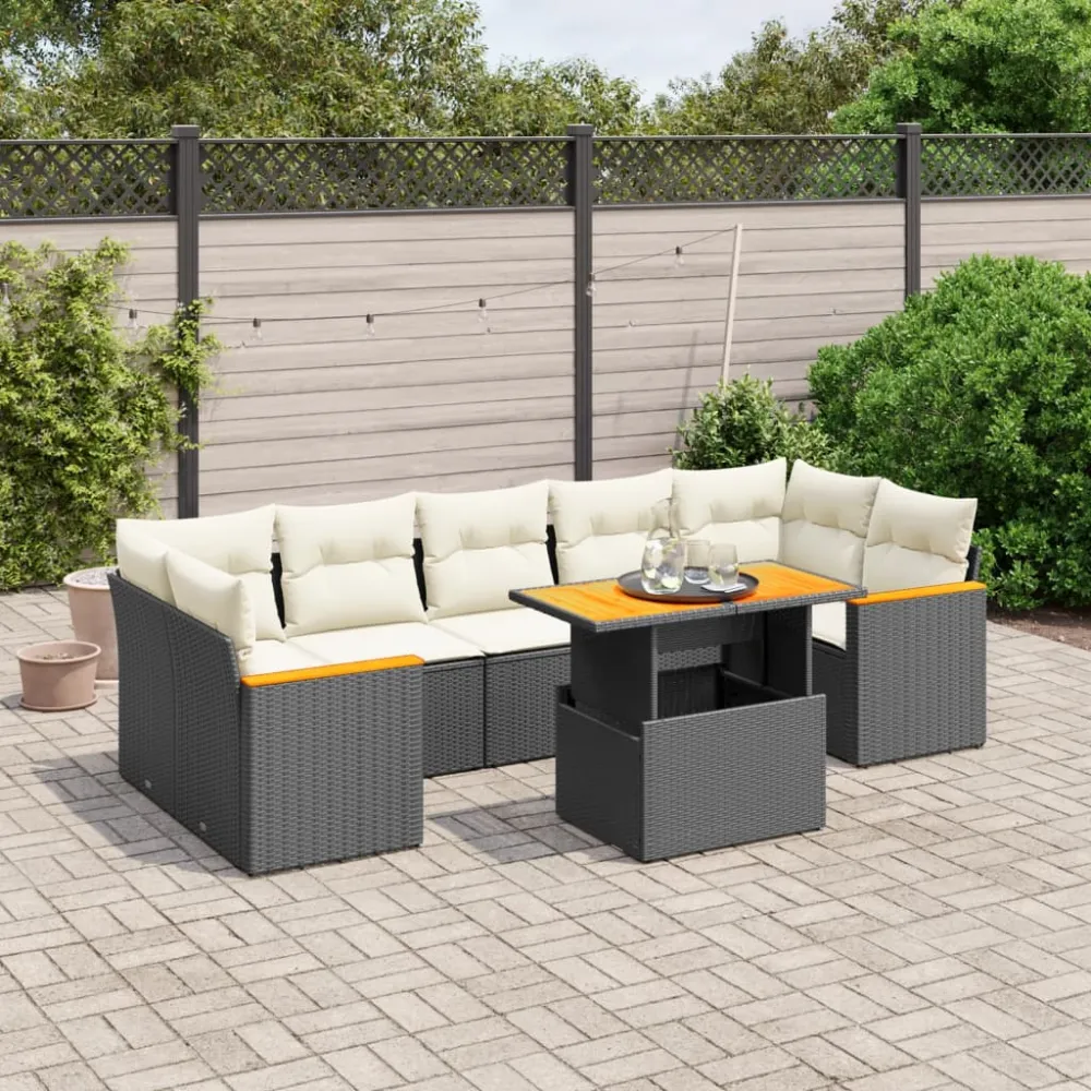 8-delige Loungeset met kussens poly rattan zwart vidaXL