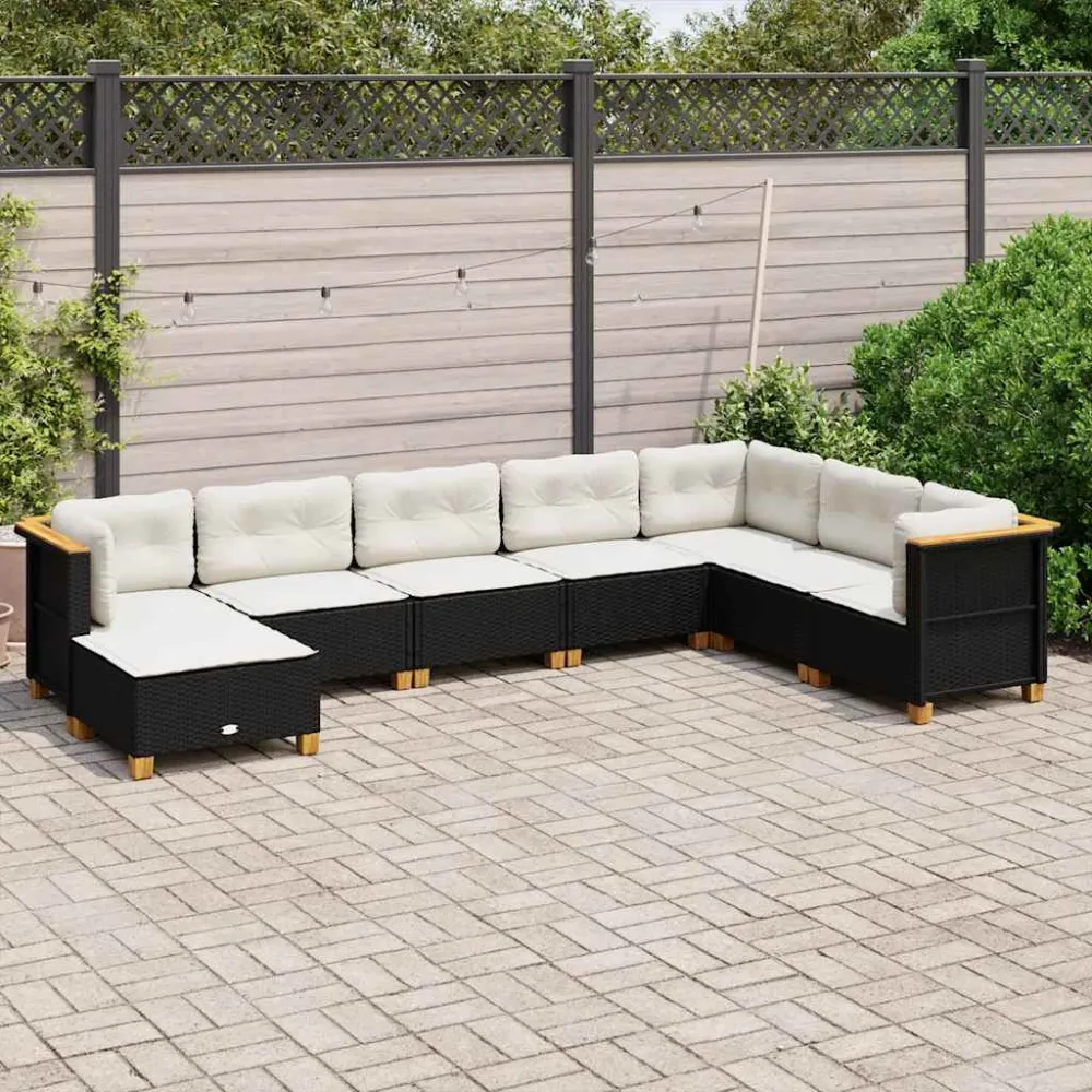 8-delige Loungeset met kussens poly rattan zwart vidaXL