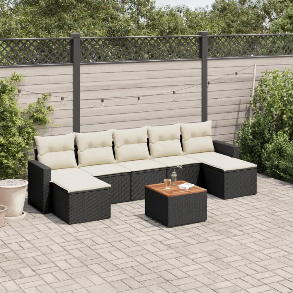 8-delige Loungeset met kussens poly rattan zwart vidaXL
