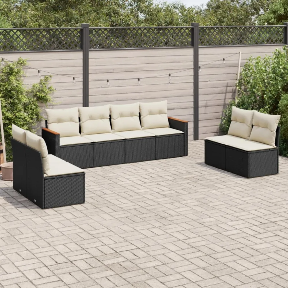 8-delige Loungeset met kussens poly rattan zwart vidaXL