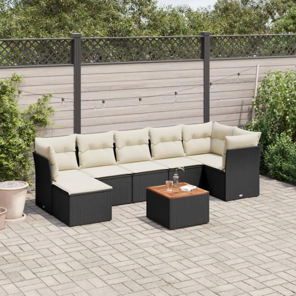8-delige Loungeset met kussens poly rattan zwart vidaXL