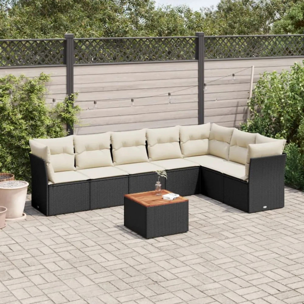 8-delige Loungeset met kussens poly rattan zwart vidaXL