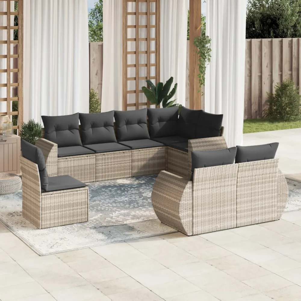 8-delige Loungeset met kussens poly rattan lichtgrijs vidaXL