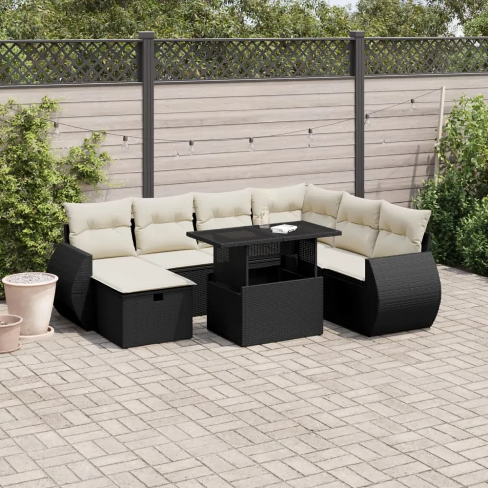 8-delige Loungeset met kussens poly rattan zwart vidaXL