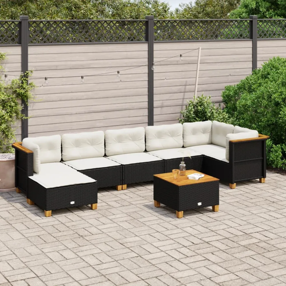 8-delige Loungeset met kussens poly rattan zwart vidaXL