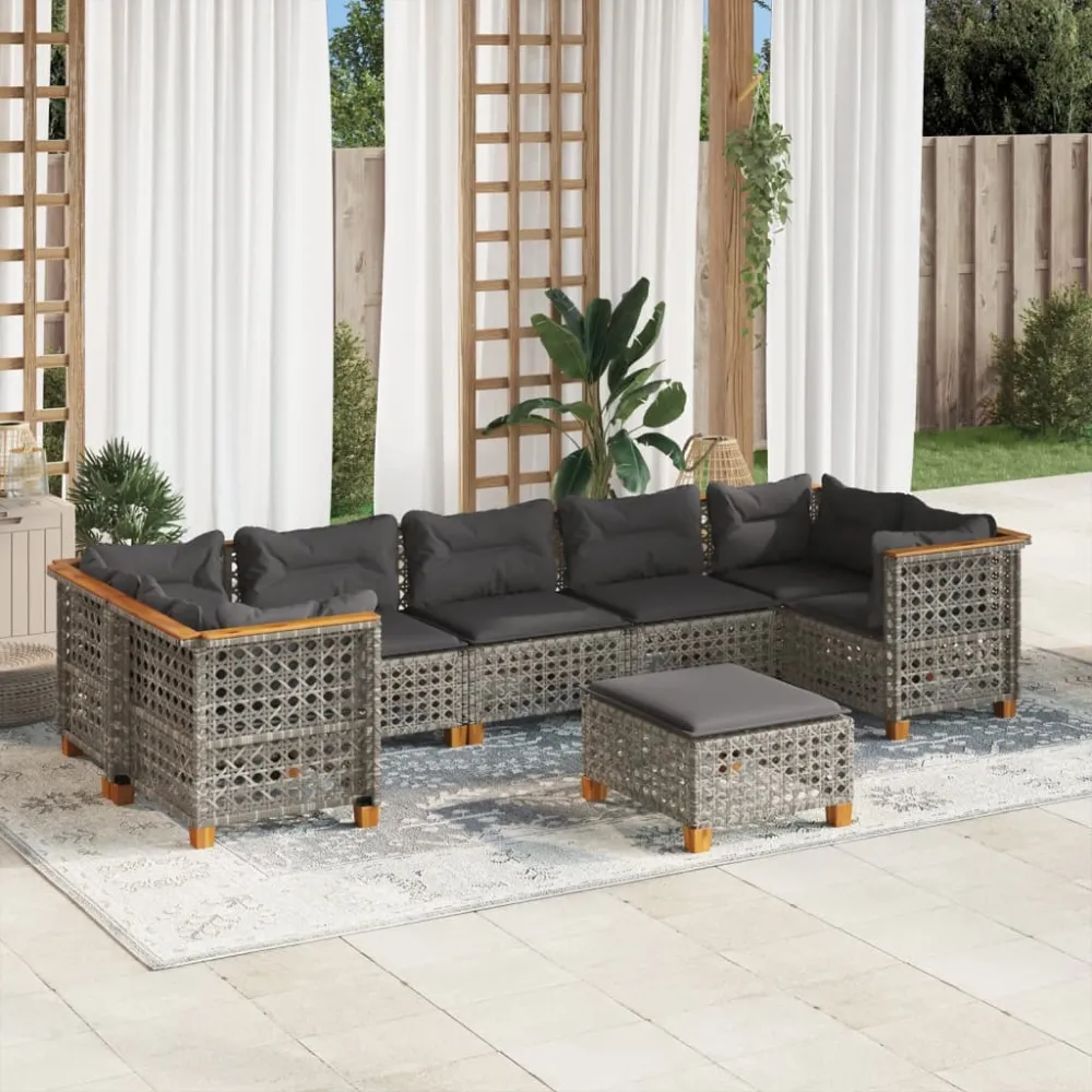 8-delige Loungeset met kussens poly rattan grijs vidaXL
