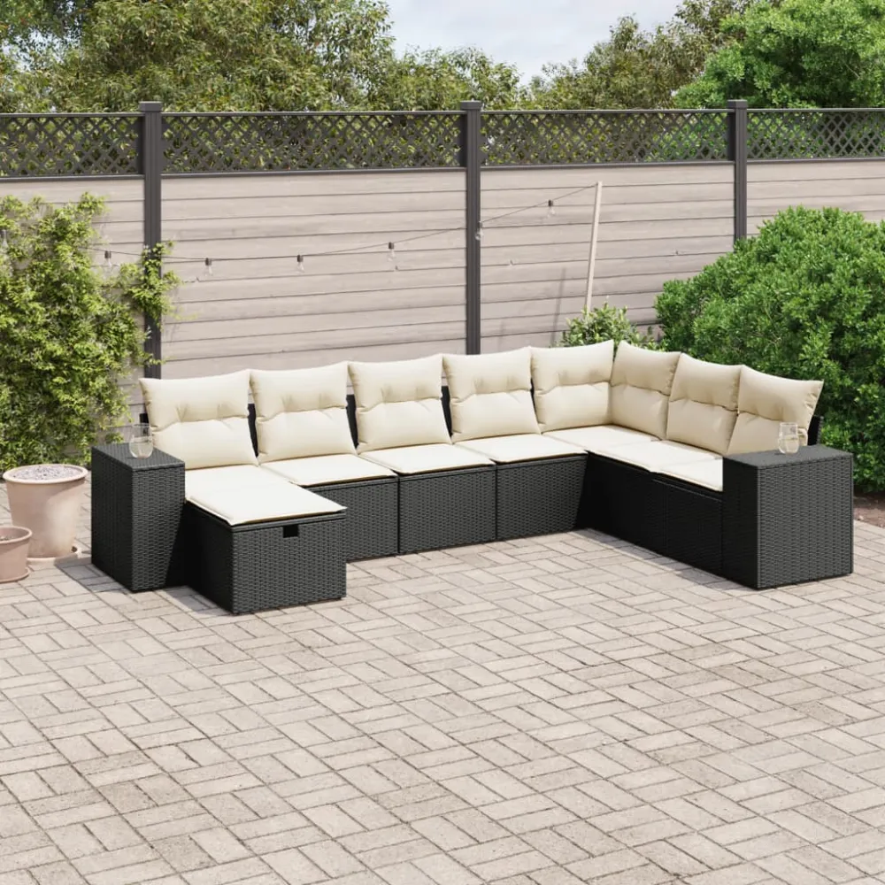 8-delige Loungeset met kussens poly rattan zwart vidaXL