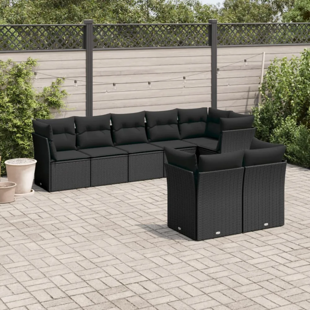8-delige Loungeset met kussens poly rattan zwart vidaXL