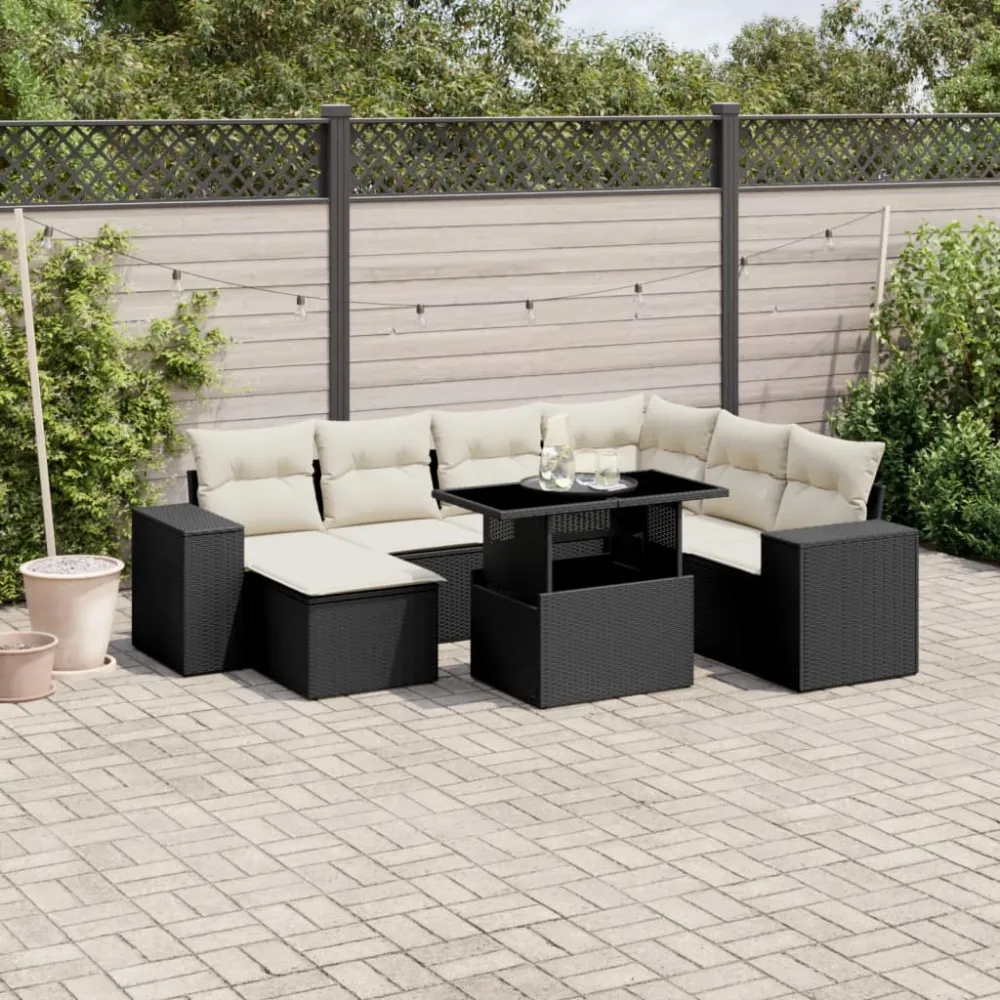 8-delige Loungeset met kussens poly rattan zwart vidaXL