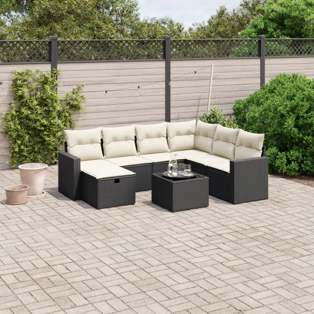 8-delige Loungeset met kussens poly rattan zwart vidaXL