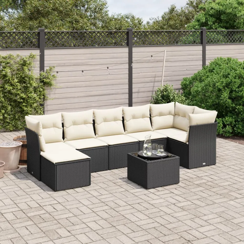 8-delige Loungeset met kussens poly rattan zwart vidaXL