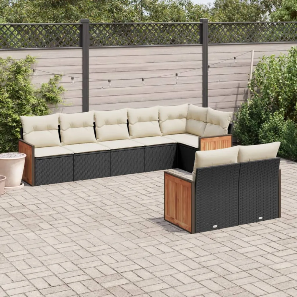 8-delige Loungeset met kussens poly rattan zwart vidaXL