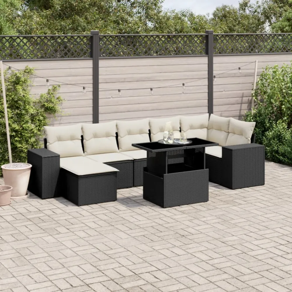 8-delige Loungeset met kussens poly rattan zwart vidaXL