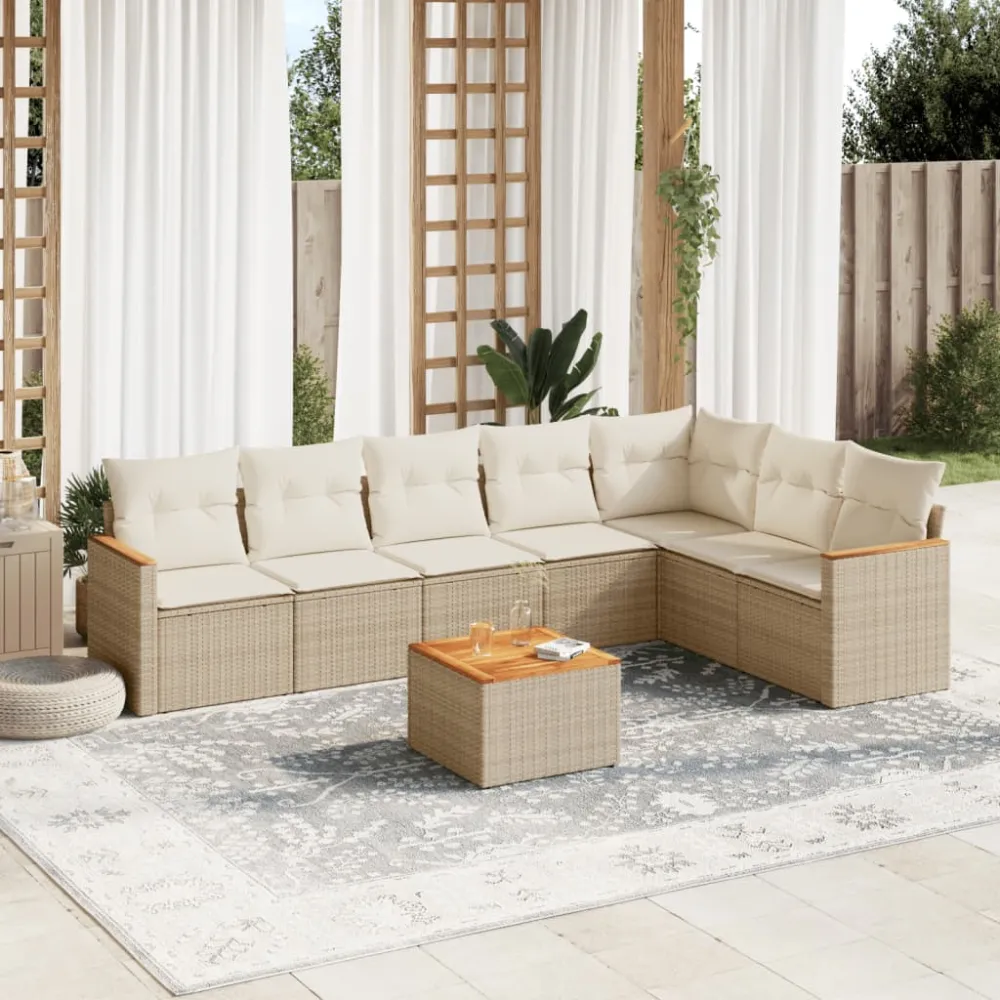 8-delige Loungeset met kussens poly rattan beige vidaXL