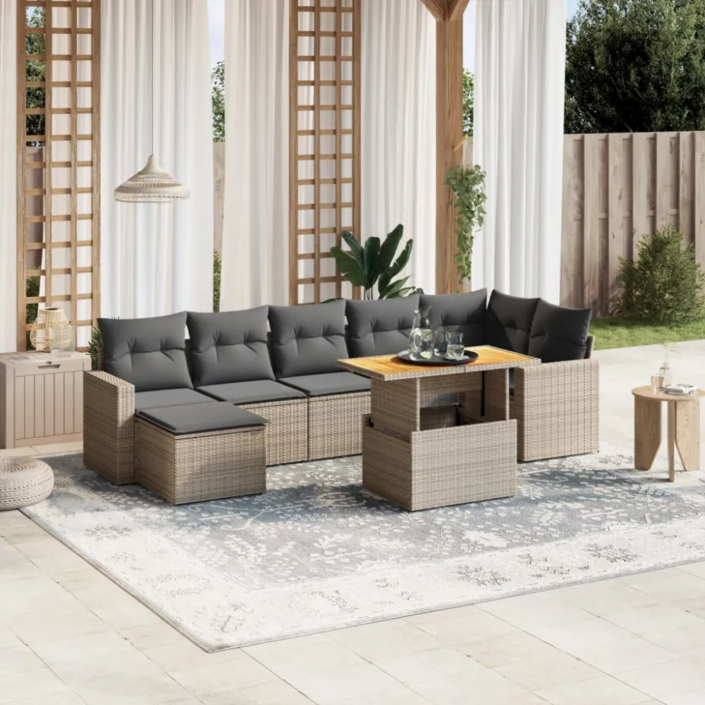 8-delige Loungeset met kussens poly rattan grijs vidaXL
