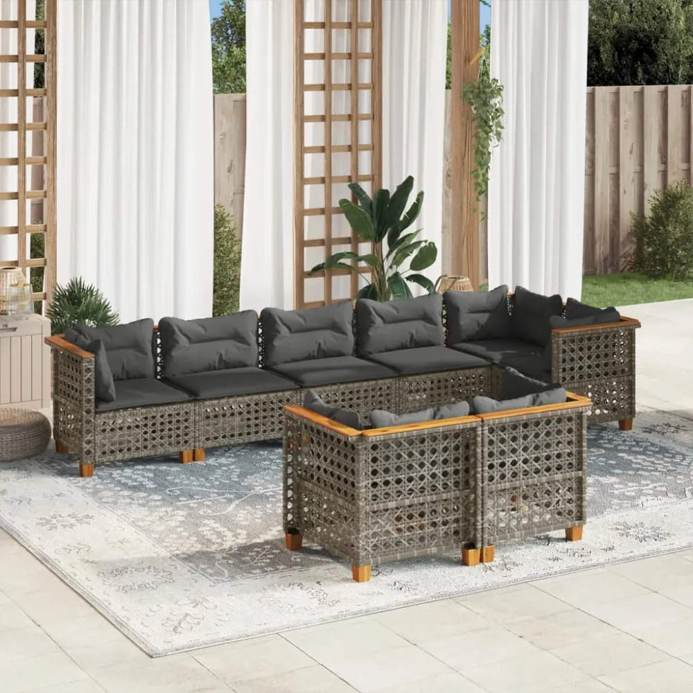 8-delige Loungeset met kussens poly rattan grijs vidaXL