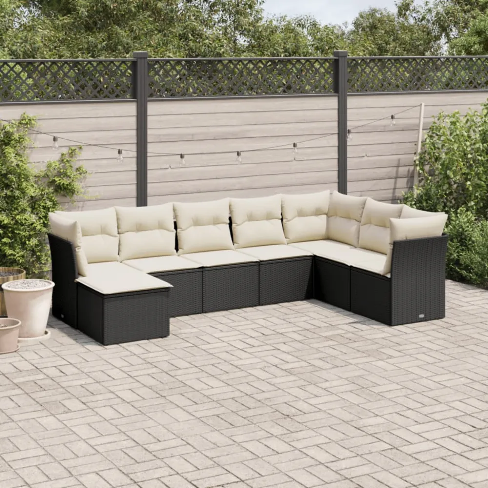 8-delige Loungeset met kussens poly rattan zwart vidaXL