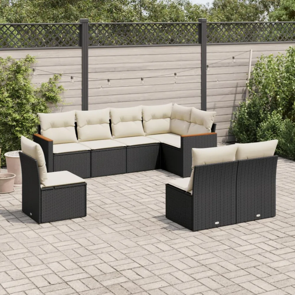 8-delige Loungeset met kussens poly rattan zwart vidaXL