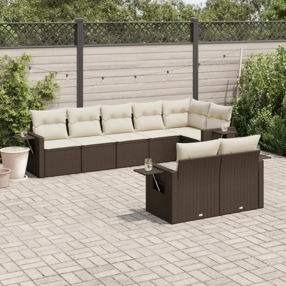 8-delige Loungeset met kussens poly rattan bruin vidaXL