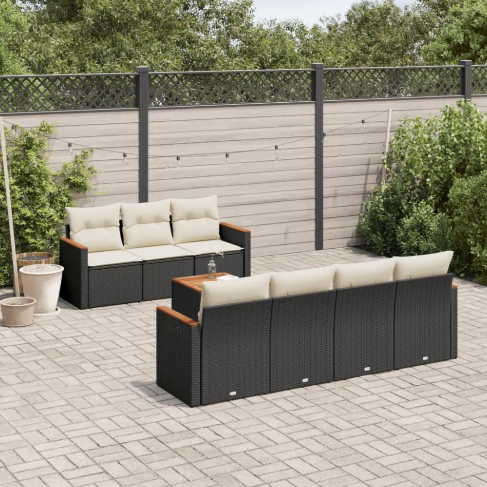 8-delige Loungeset met kussens poly rattan zwart vidaXL