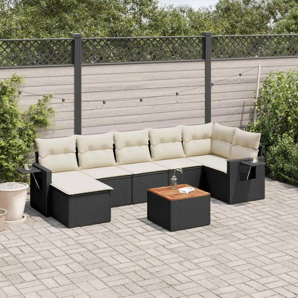 8-delige Loungeset met kussens poly rattan zwart vidaXL
