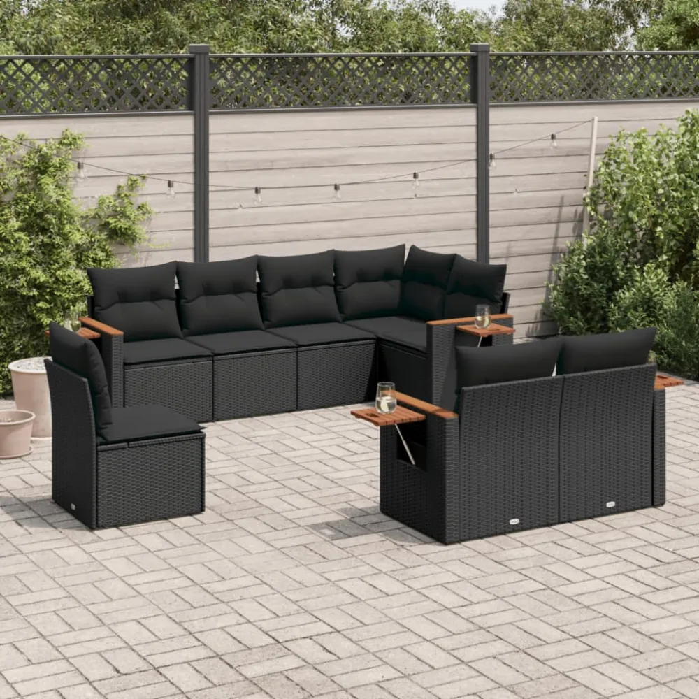 8-delige Loungeset met kussens poly rattan zwart vidaXL