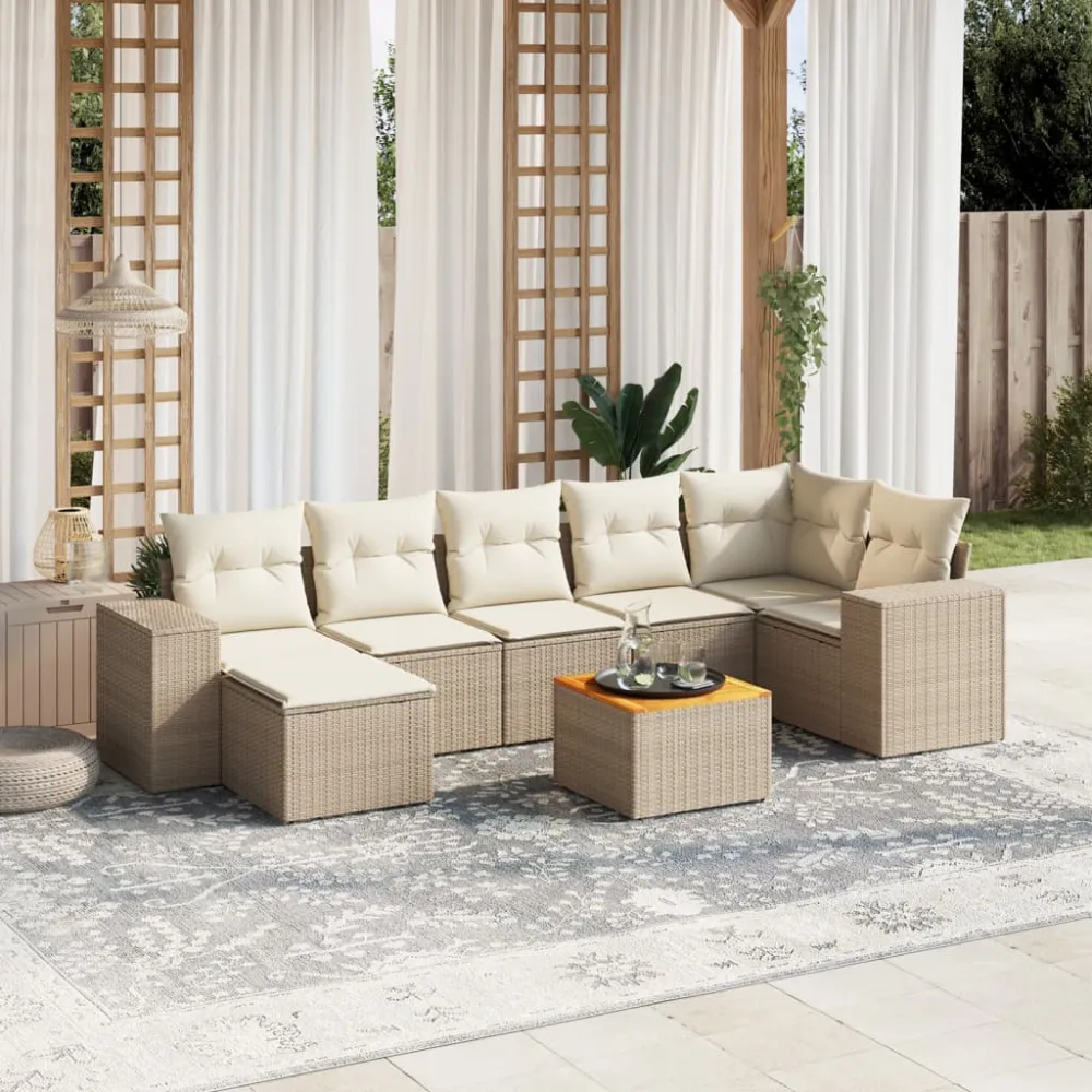 8-delige Loungeset met kussens poly rattan beige vidaXL