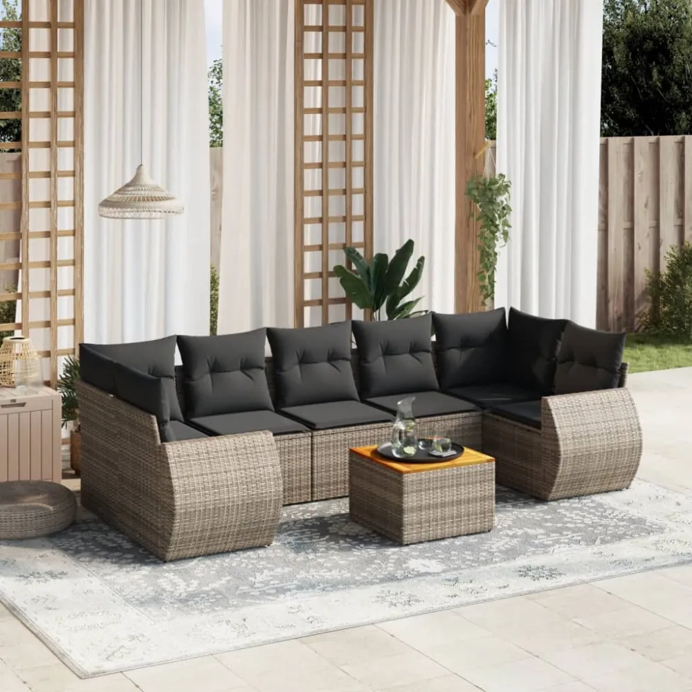 8-delige Loungeset met kussens poly rattan grijs vidaXL