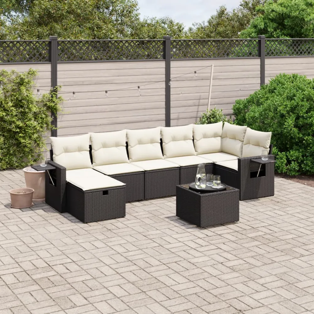 8-delige Loungeset met kussens poly rattan zwart vidaXL