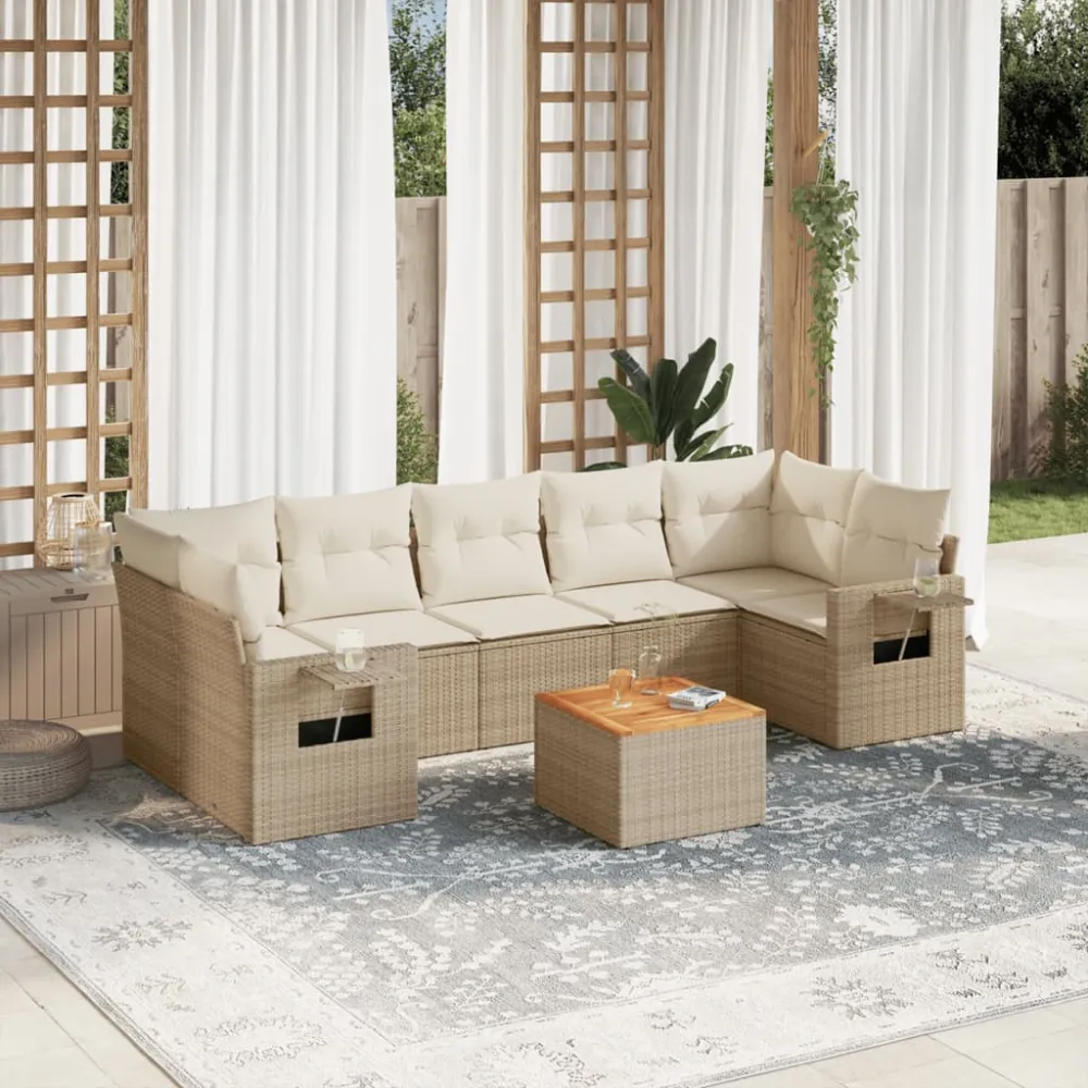 8-delige Loungeset met kussens poly rattan beige vidaXL