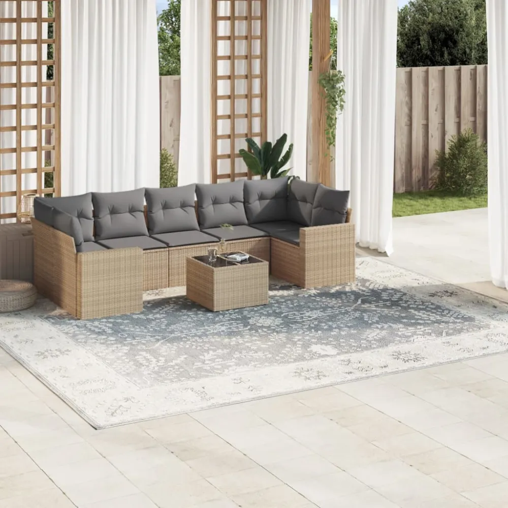 8-delige Loungeset met kussens poly rattan beige vidaXL