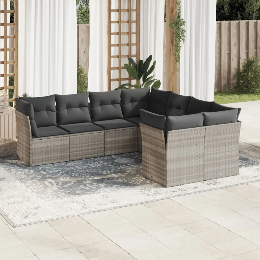 8-delige Loungeset met kussens poly rattan lichtgrijs vidaXL