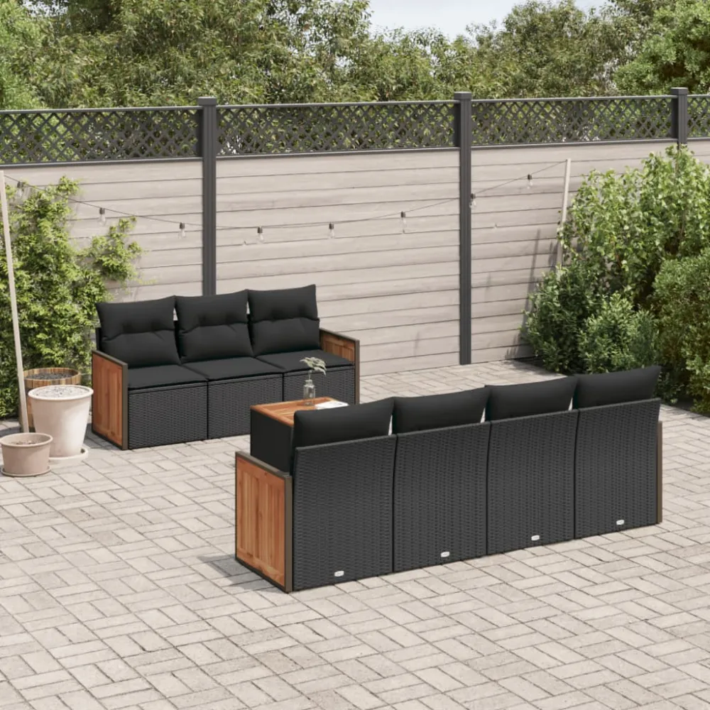 8-delige Loungeset met kussens poly rattan zwart vidaXL