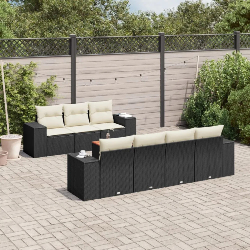 8-delige Loungeset met kussens poly rattan zwart vidaXL