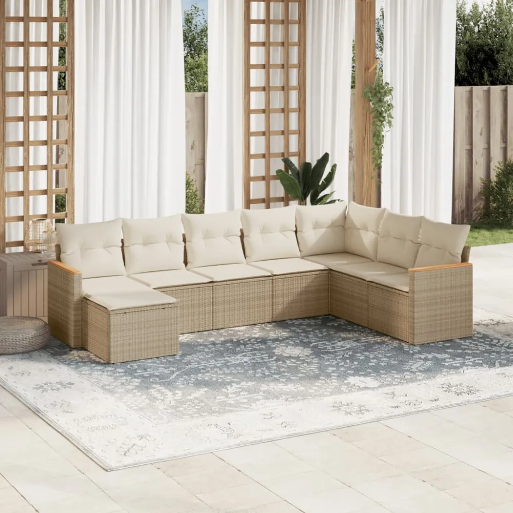 8-delige Loungeset met kussens poly rattan beige vidaXL