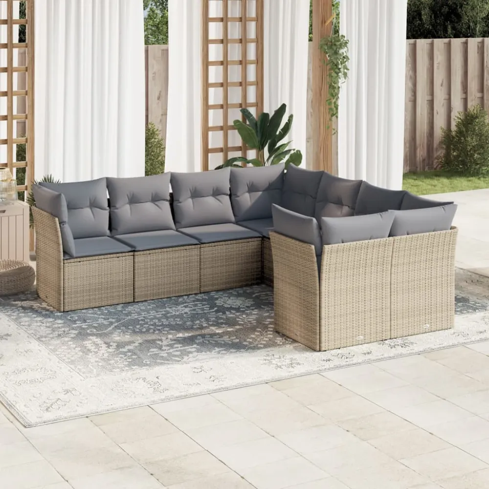 8-delige Loungeset met kussens poly rattan beige vidaXL