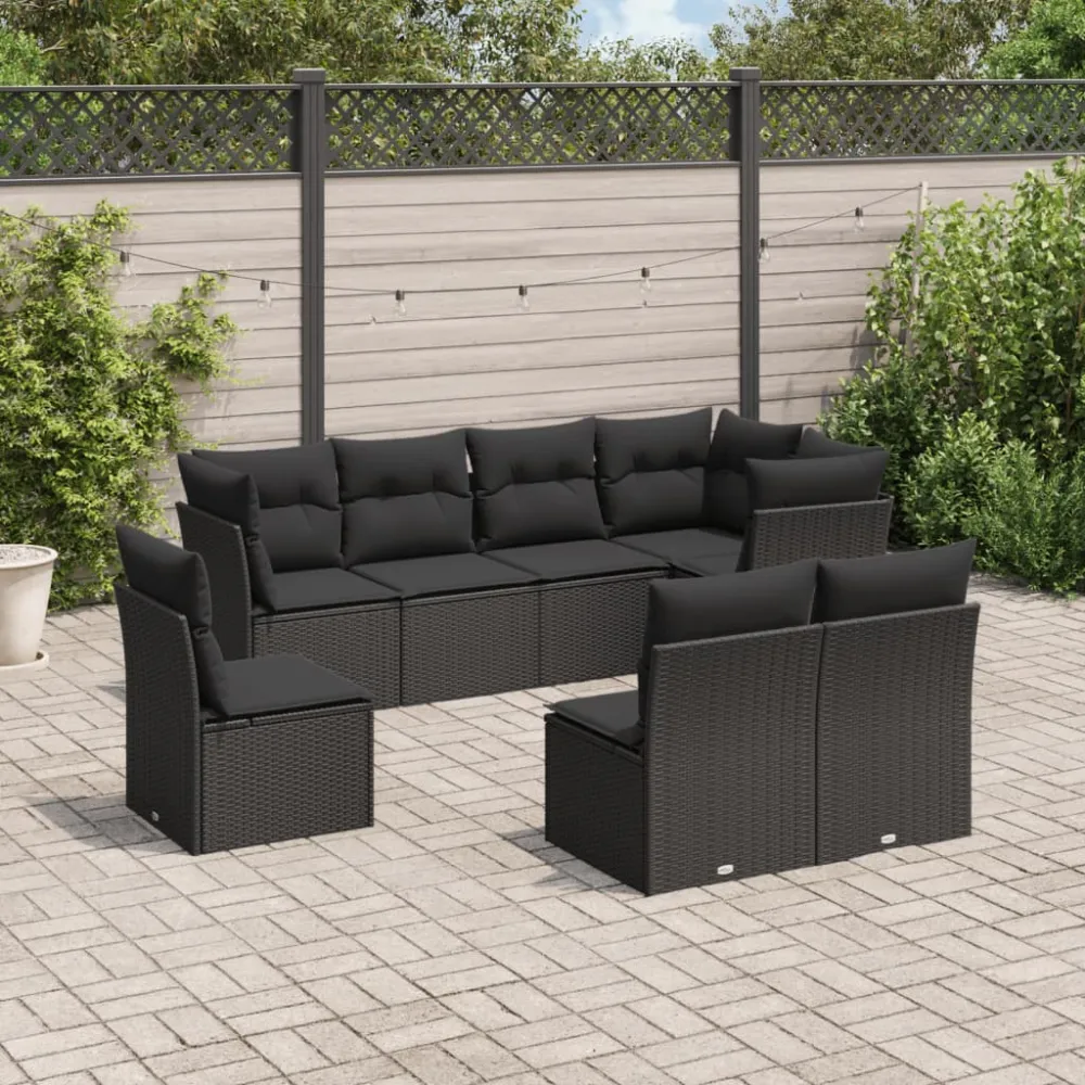 8-delige Loungeset met kussens poly rattan zwart vidaXL