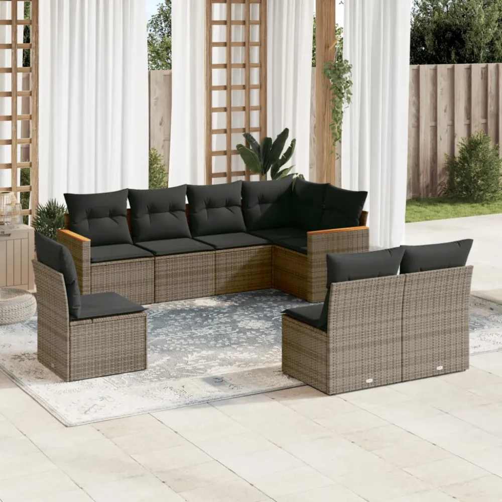 8-delige Loungeset met kussens poly rattan grijs vidaXL