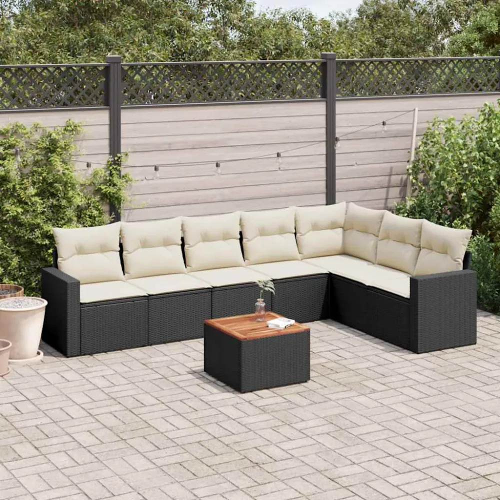 8-delige Loungeset met kussens poly rattan zwart vidaXL