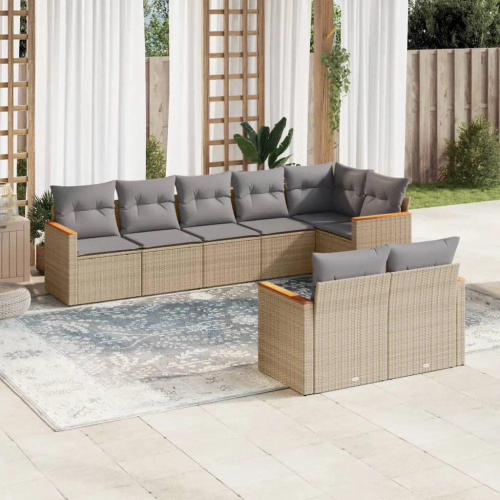 8-delige Loungeset met kussens poly rattan gemengd beige vidaXL