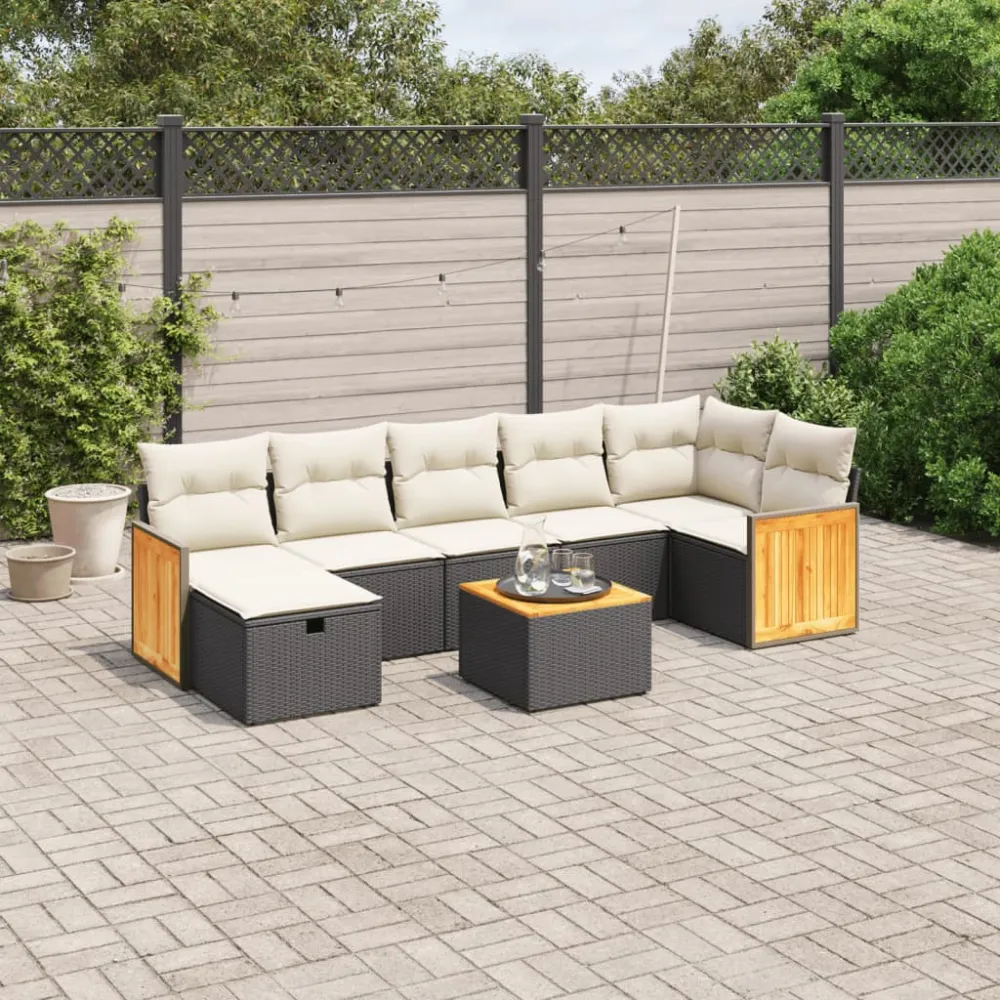 8-delige Loungeset met kussens poly rattan zwart vidaXL
